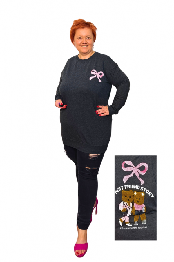 Mikina s teddy macíkmi vzadu - tmavošedá